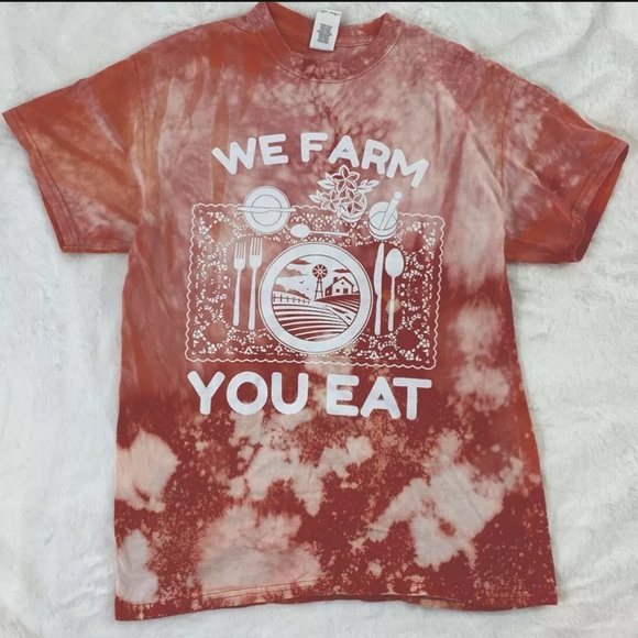 Other - We Farm You Eat Tshirt Medium Red Bleached Tie Dye Faded Plate Garden Fresh Food